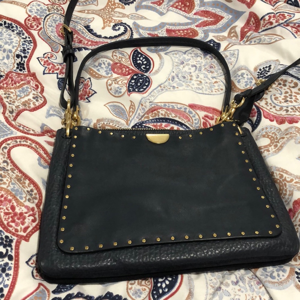 Coach Navy Purse with Gold Rivets